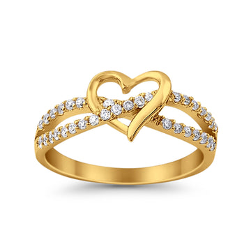 Wedding Infinity Heart Promise Ring Round Yellow Tone, Simulated Cubic Zirconia  925 Sterling Silver